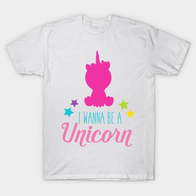 I Wanna Be A Unicorn, Unicorn Silhouette, Stars T-Shirt by Jelena Dunčević